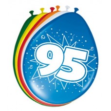 Gekleurde Leeftijdsballon: 95 Jaar 8 st.